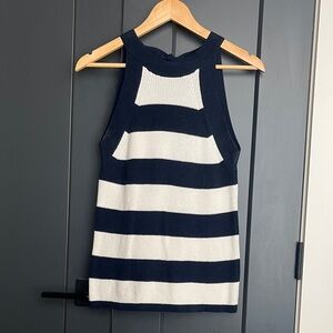 Ann Taylor Factory sweater knit Navy and Cream Striped Tank Top